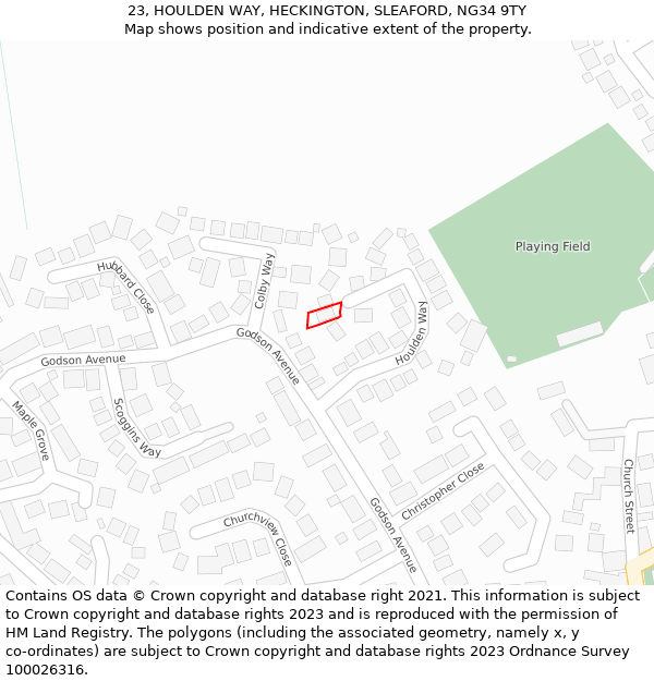 23, HOULDEN WAY, HECKINGTON, SLEAFORD, NG34 9TY: Location map and indicative extent of plot