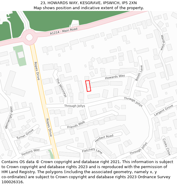 23, HOWARDS WAY, KESGRAVE, IPSWICH, IP5 2XN: Location map and indicative extent of plot