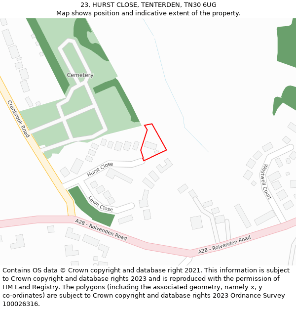 23, HURST CLOSE, TENTERDEN, TN30 6UG: Location map and indicative extent of plot