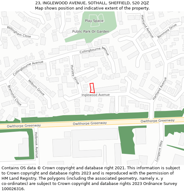 23, INGLEWOOD AVENUE, SOTHALL, SHEFFIELD, S20 2QZ: Location map and indicative extent of plot