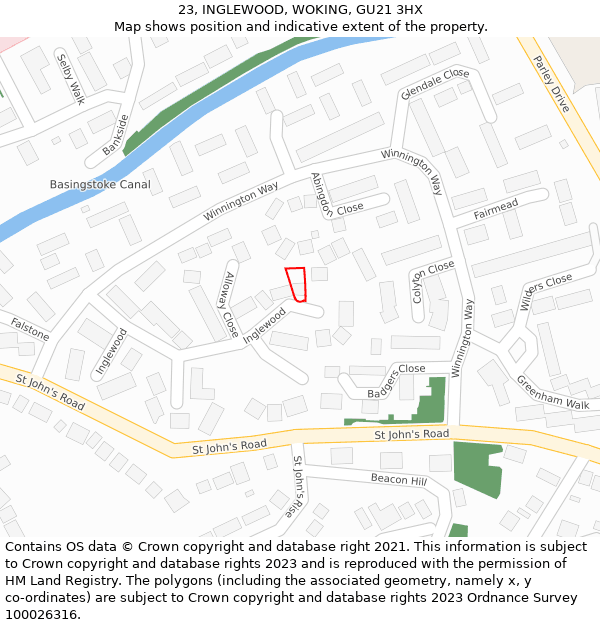 23, INGLEWOOD, WOKING, GU21 3HX: Location map and indicative extent of plot