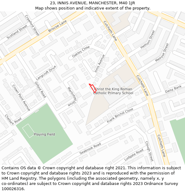 23, INNIS AVENUE, MANCHESTER, M40 1JR: Location map and indicative extent of plot