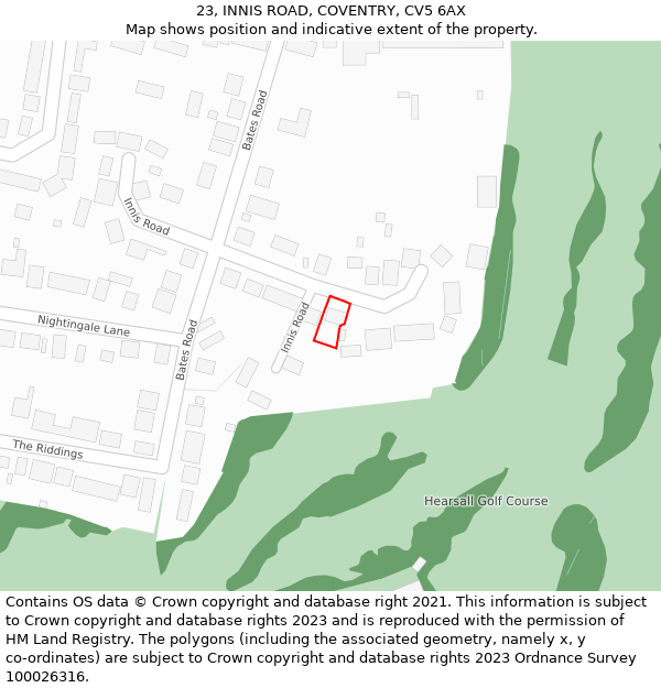 23, INNIS ROAD, COVENTRY, CV5 6AX: Location map and indicative extent of plot