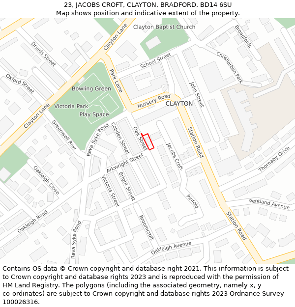 23, JACOBS CROFT, CLAYTON, BRADFORD, BD14 6SU: Location map and indicative extent of plot