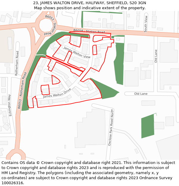 23, JAMES WALTON DRIVE, HALFWAY, SHEFFIELD, S20 3GN: Location map and indicative extent of plot