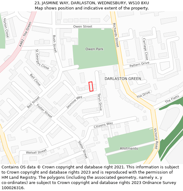 23, JASMINE WAY, DARLASTON, WEDNESBURY, WS10 8XU: Location map and indicative extent of plot