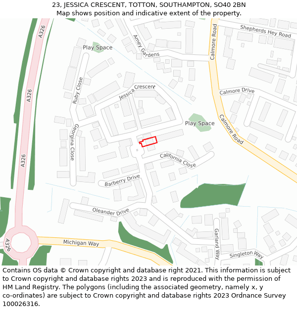 23, JESSICA CRESCENT, TOTTON, SOUTHAMPTON, SO40 2BN: Location map and indicative extent of plot