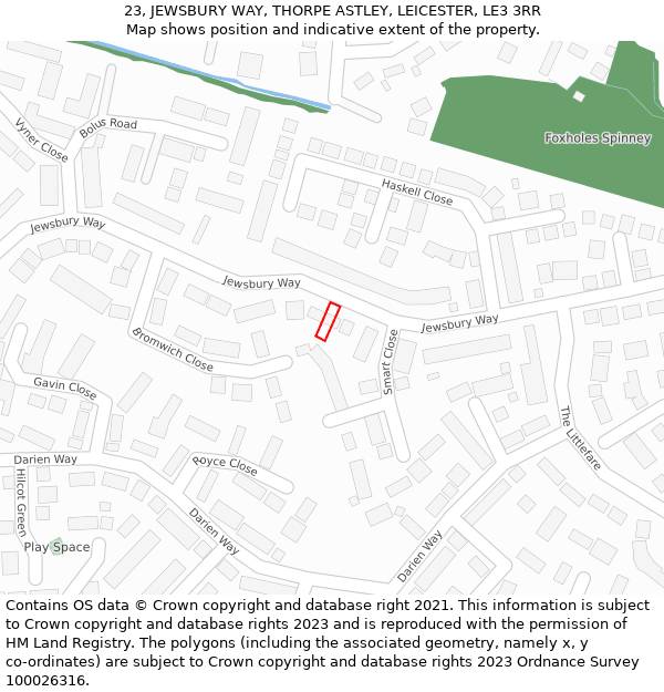 23, JEWSBURY WAY, THORPE ASTLEY, LEICESTER, LE3 3RR: Location map and indicative extent of plot