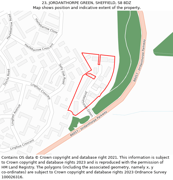23, JORDANTHORPE GREEN, SHEFFIELD, S8 8DZ: Location map and indicative extent of plot
