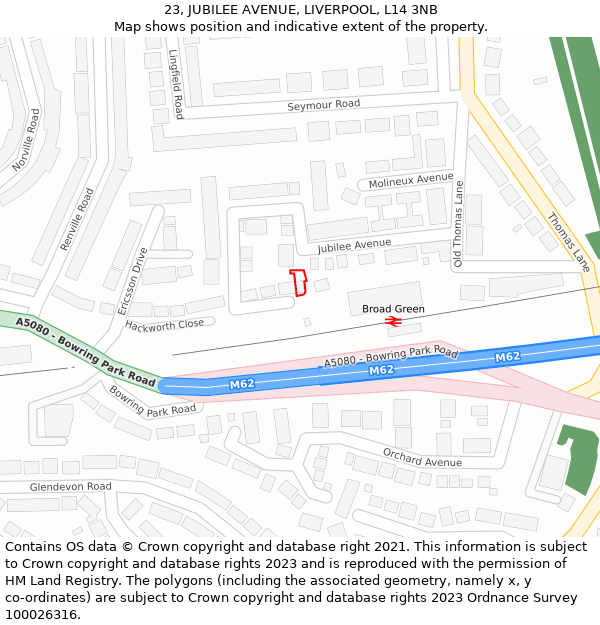 23, JUBILEE AVENUE, LIVERPOOL, L14 3NB: Location map and indicative extent of plot