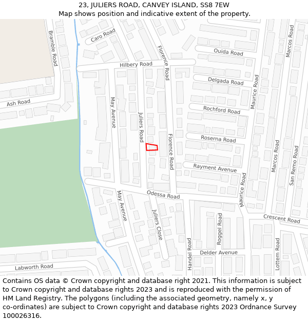 23, JULIERS ROAD, CANVEY ISLAND, SS8 7EW: Location map and indicative extent of plot