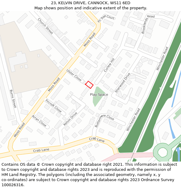 23, KELVIN DRIVE, CANNOCK, WS11 6ED: Location map and indicative extent of plot