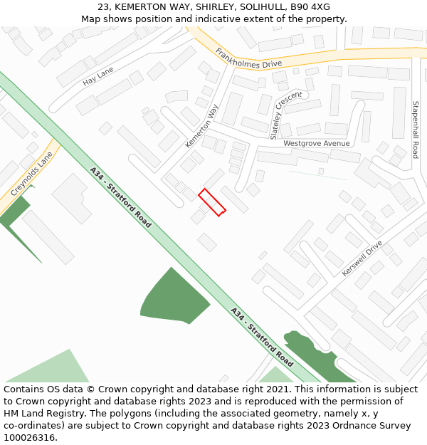 23, KEMERTON WAY, SHIRLEY, SOLIHULL, B90 4XG: Location map and indicative extent of plot