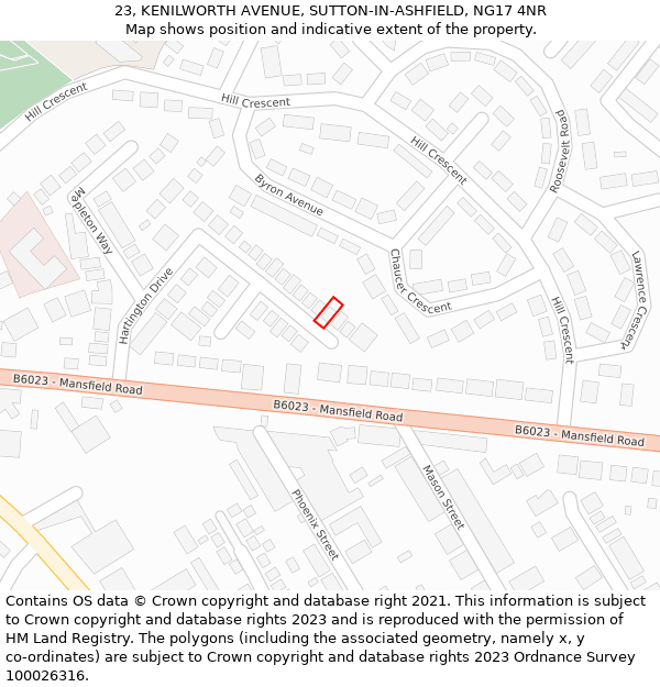 23, KENILWORTH AVENUE, SUTTON-IN-ASHFIELD, NG17 4NR: Location map and indicative extent of plot