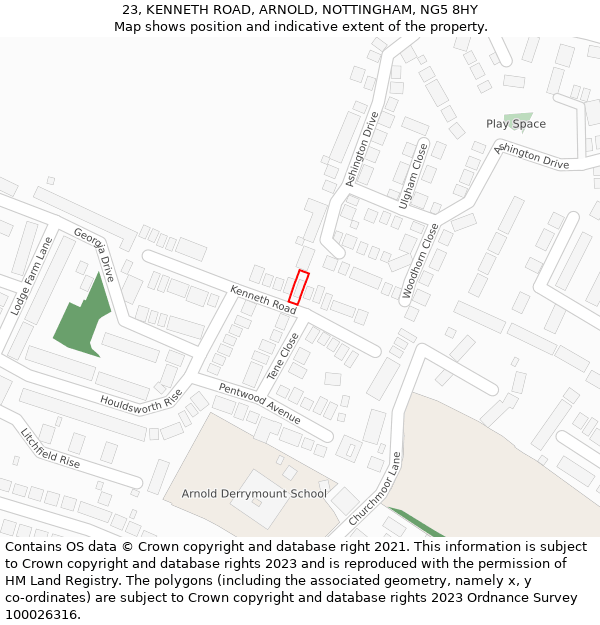 23, KENNETH ROAD, ARNOLD, NOTTINGHAM, NG5 8HY: Location map and indicative extent of plot