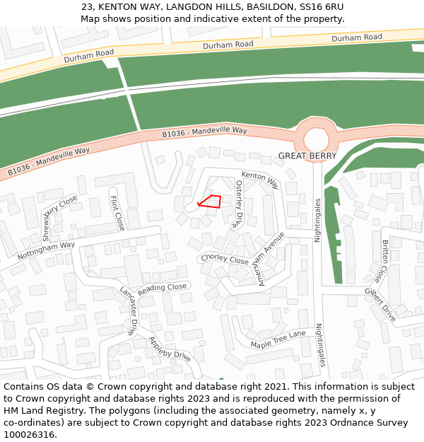 23, KENTON WAY, LANGDON HILLS, BASILDON, SS16 6RU: Location map and indicative extent of plot