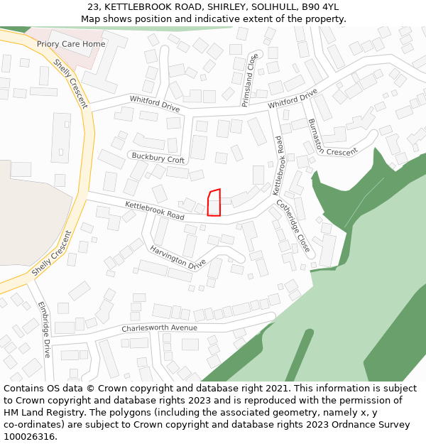 23, KETTLEBROOK ROAD, SHIRLEY, SOLIHULL, B90 4YL: Location map and indicative extent of plot