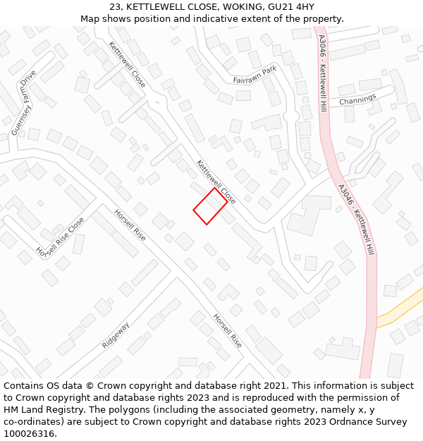 23, KETTLEWELL CLOSE, WOKING, GU21 4HY: Location map and indicative extent of plot