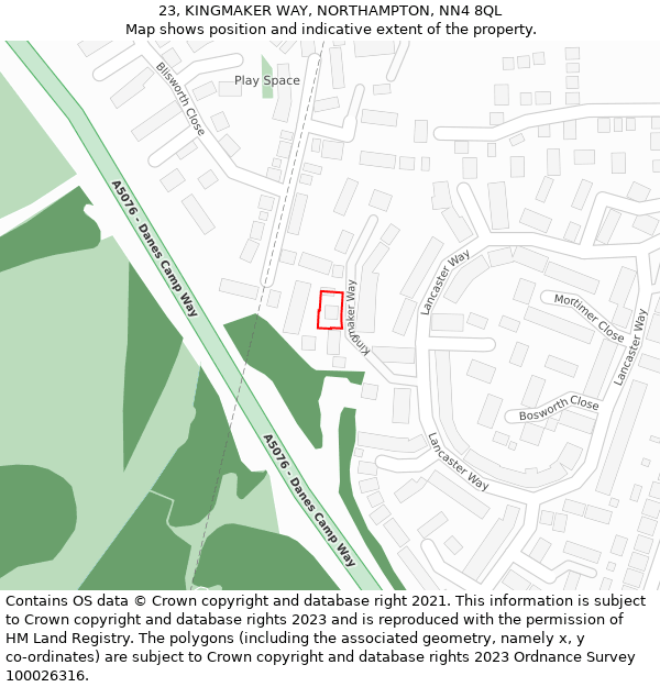 23, KINGMAKER WAY, NORTHAMPTON, NN4 8QL: Location map and indicative extent of plot