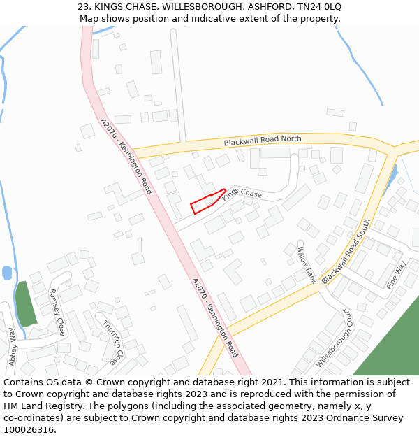 23, KINGS CHASE, WILLESBOROUGH, ASHFORD, TN24 0LQ: Location map and indicative extent of plot