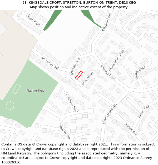 23, KINGSDALE CROFT, STRETTON, BURTON-ON-TRENT, DE13 0EG: Location map and indicative extent of plot
