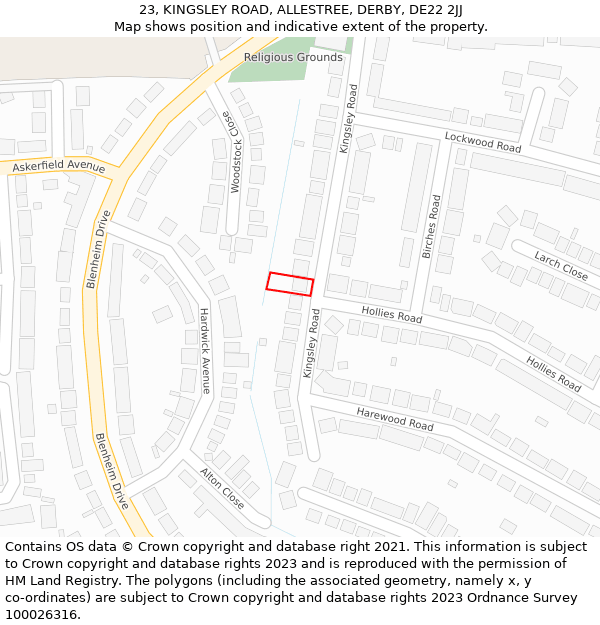 23, KINGSLEY ROAD, ALLESTREE, DERBY, DE22 2JJ: Location map and indicative extent of plot