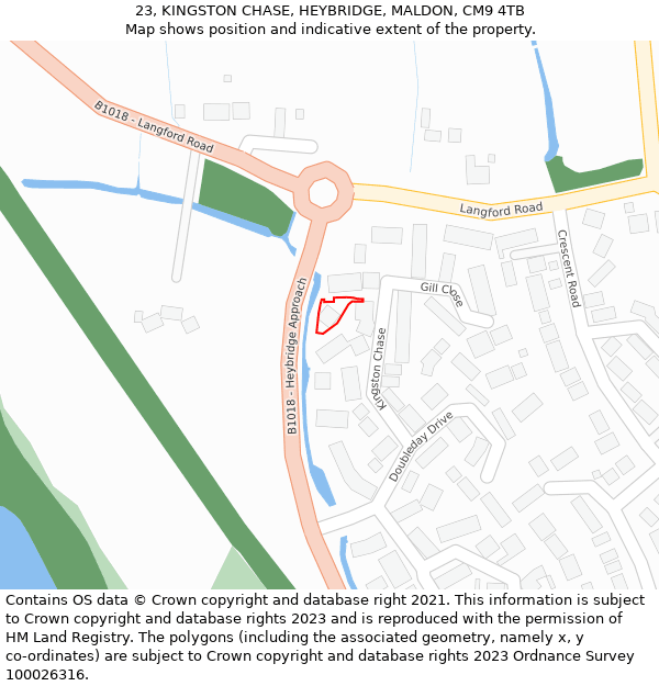 23, KINGSTON CHASE, HEYBRIDGE, MALDON, CM9 4TB: Location map and indicative extent of plot