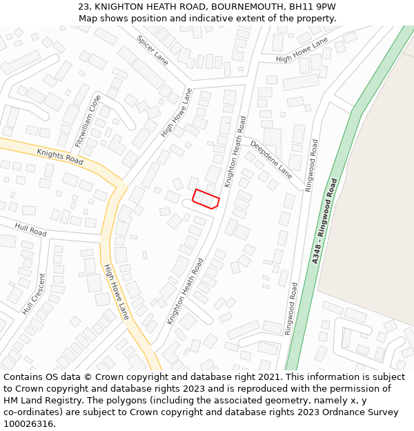 23, KNIGHTON HEATH ROAD, BOURNEMOUTH, BH11 9PW: Location map and indicative extent of plot