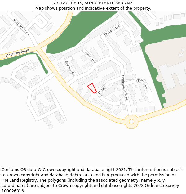 23, LACEBARK, SUNDERLAND, SR3 2NZ: Location map and indicative extent of plot