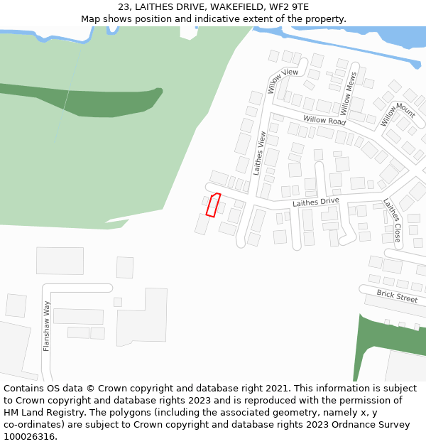 23, LAITHES DRIVE, WAKEFIELD, WF2 9TE: Location map and indicative extent of plot