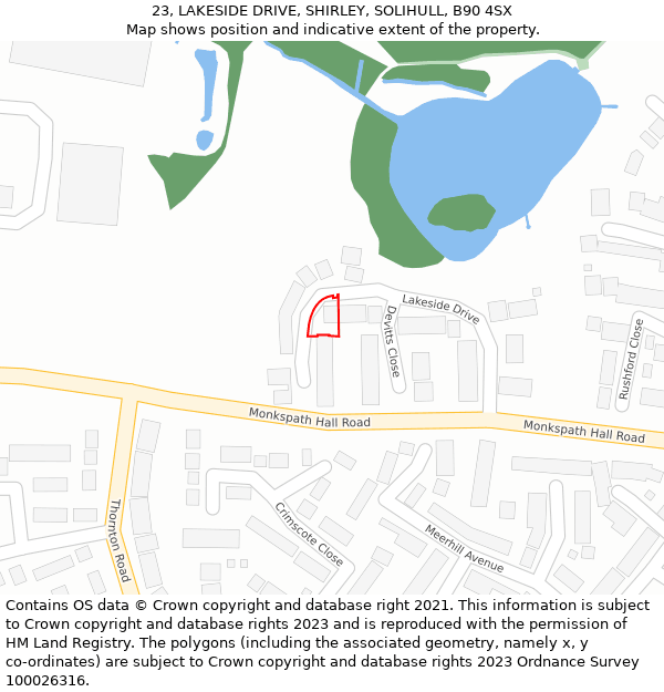 23, LAKESIDE DRIVE, SHIRLEY, SOLIHULL, B90 4SX: Location map and indicative extent of plot