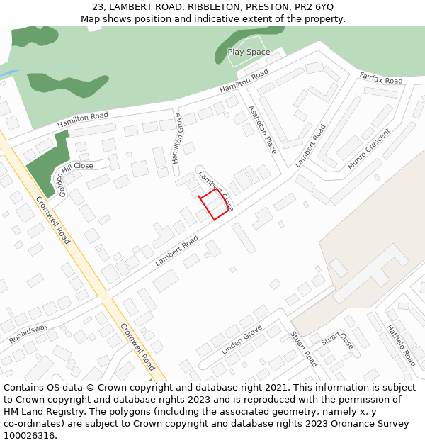 23, LAMBERT ROAD, RIBBLETON, PRESTON, PR2 6YQ: Location map and indicative extent of plot