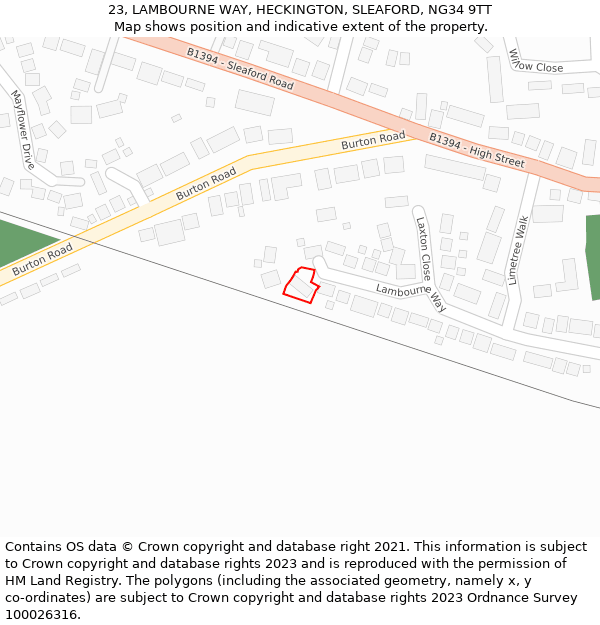 23, LAMBOURNE WAY, HECKINGTON, SLEAFORD, NG34 9TT: Location map and indicative extent of plot