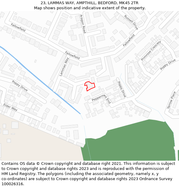 23, LAMMAS WAY, AMPTHILL, BEDFORD, MK45 2TR: Location map and indicative extent of plot