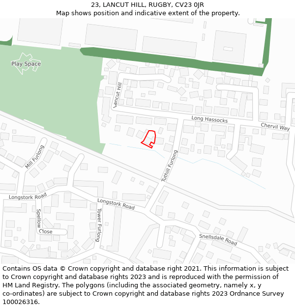 23, LANCUT HILL, RUGBY, CV23 0JR: Location map and indicative extent of plot