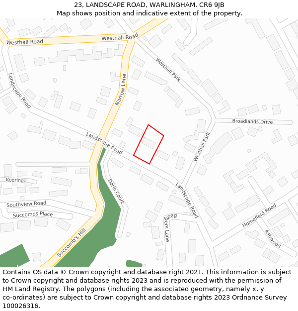 23, LANDSCAPE ROAD, WARLINGHAM, CR6 9JB: Location map and indicative extent of plot