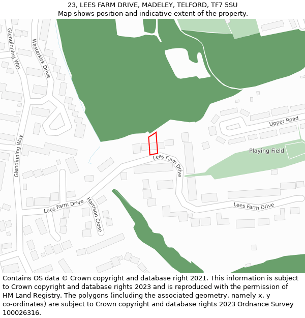 23, LEES FARM DRIVE, MADELEY, TELFORD, TF7 5SU: Location map and indicative extent of plot