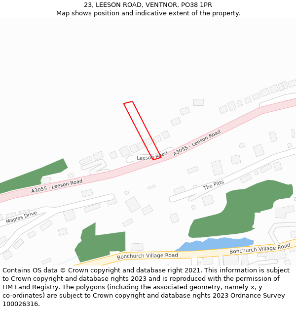 23, LEESON ROAD, VENTNOR, PO38 1PR: Location map and indicative extent of plot