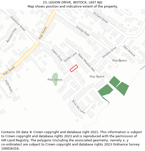 23, LEGION DRIVE, IBSTOCK, LE67 6JG: Location map and indicative extent of plot