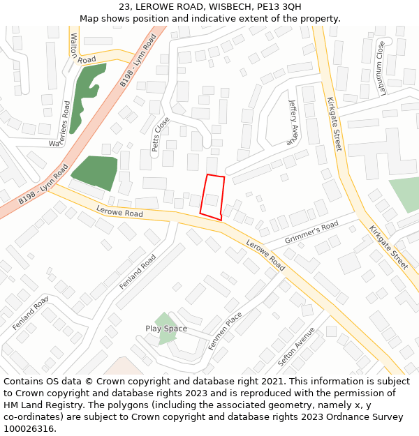 23, LEROWE ROAD, WISBECH, PE13 3QH: Location map and indicative extent of plot