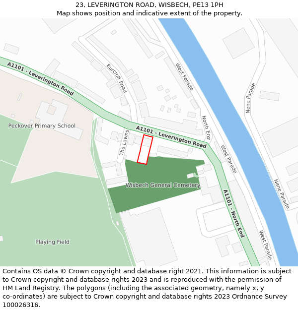 23, LEVERINGTON ROAD, WISBECH, PE13 1PH: Location map and indicative extent of plot