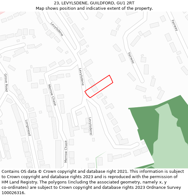 23, LEVYLSDENE, GUILDFORD, GU1 2RT: Location map and indicative extent of plot