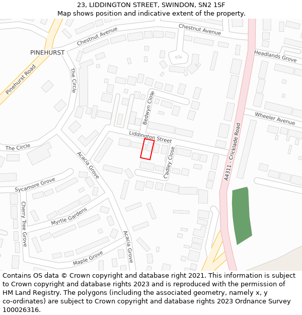23, LIDDINGTON STREET, SWINDON, SN2 1SF: Location map and indicative extent of plot