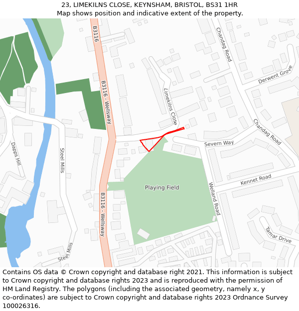 23, LIMEKILNS CLOSE, KEYNSHAM, BRISTOL, BS31 1HR: Location map and indicative extent of plot