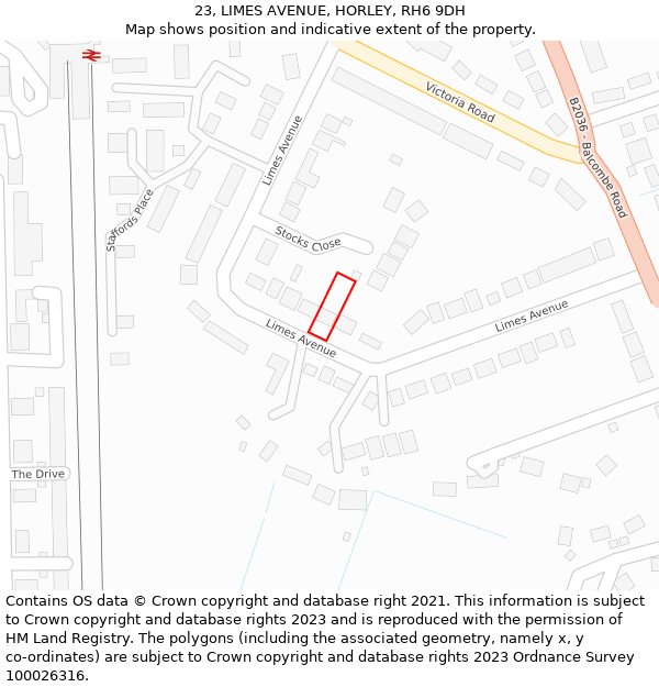 23, LIMES AVENUE, HORLEY, RH6 9DH: Location map and indicative extent of plot