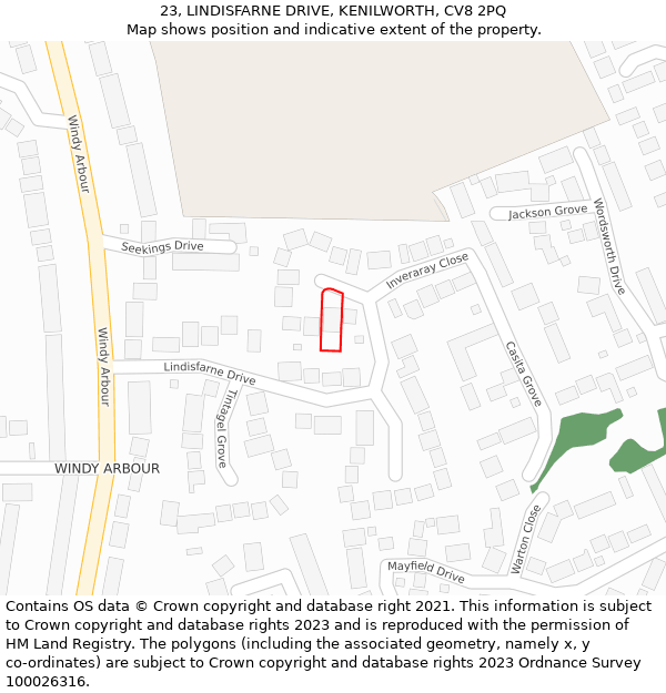 23, LINDISFARNE DRIVE, KENILWORTH, CV8 2PQ: Location map and indicative extent of plot