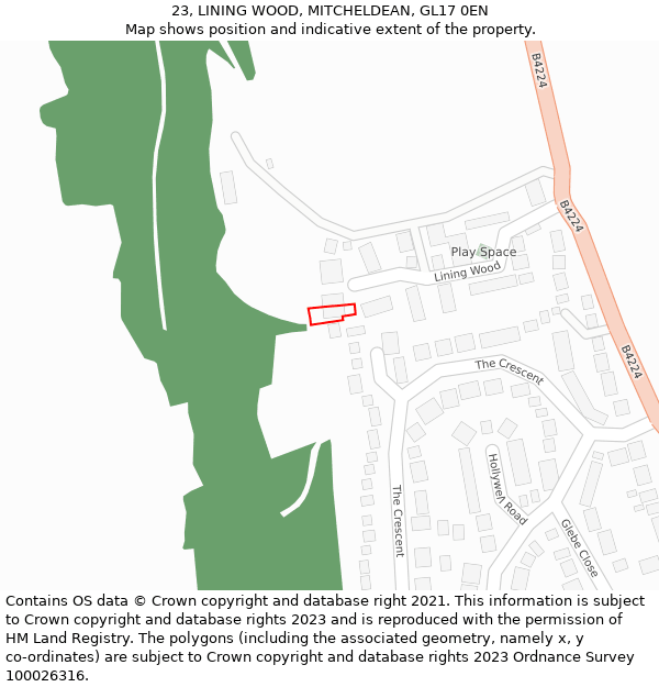 23, LINING WOOD, MITCHELDEAN, GL17 0EN: Location map and indicative extent of plot