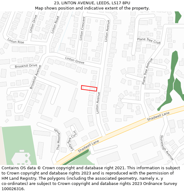 23, LINTON AVENUE, LEEDS, LS17 8PU: Location map and indicative extent of plot
