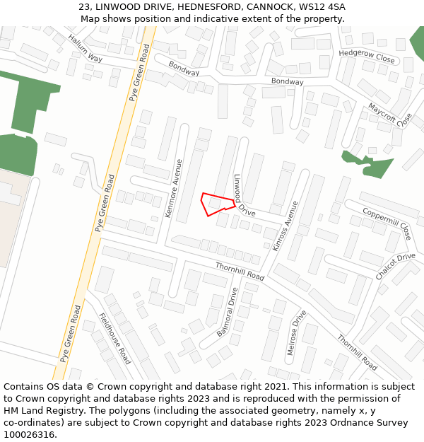 23, LINWOOD DRIVE, HEDNESFORD, CANNOCK, WS12 4SA: Location map and indicative extent of plot