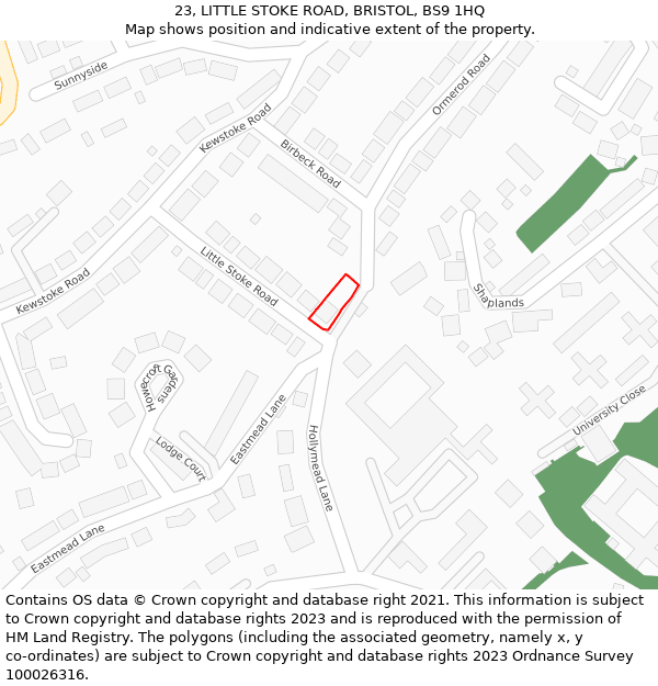 23, LITTLE STOKE ROAD, BRISTOL, BS9 1HQ: Location map and indicative extent of plot